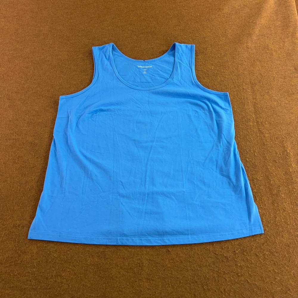 Woman Within Women 18/20 Blue 100% Cotton Scoop Neck Tank Top New